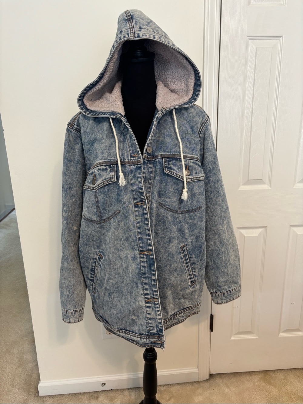 Denim Jacket  with Sherpa Lined Hood Light Blue
